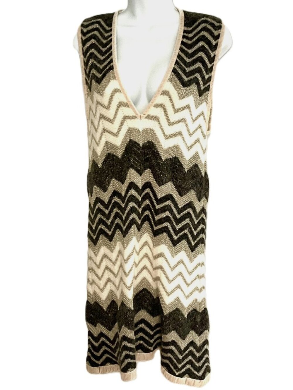 Manila Grace Mohair Blend Chevron Knit Sleeveless Midi Dress Size 2 Italy